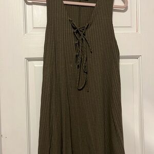 Army green/brown Sleeveless Lace-Up Dress